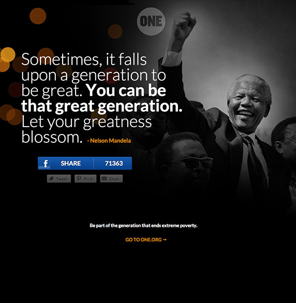 ONE Campaign Nelson Mandela Landing Page